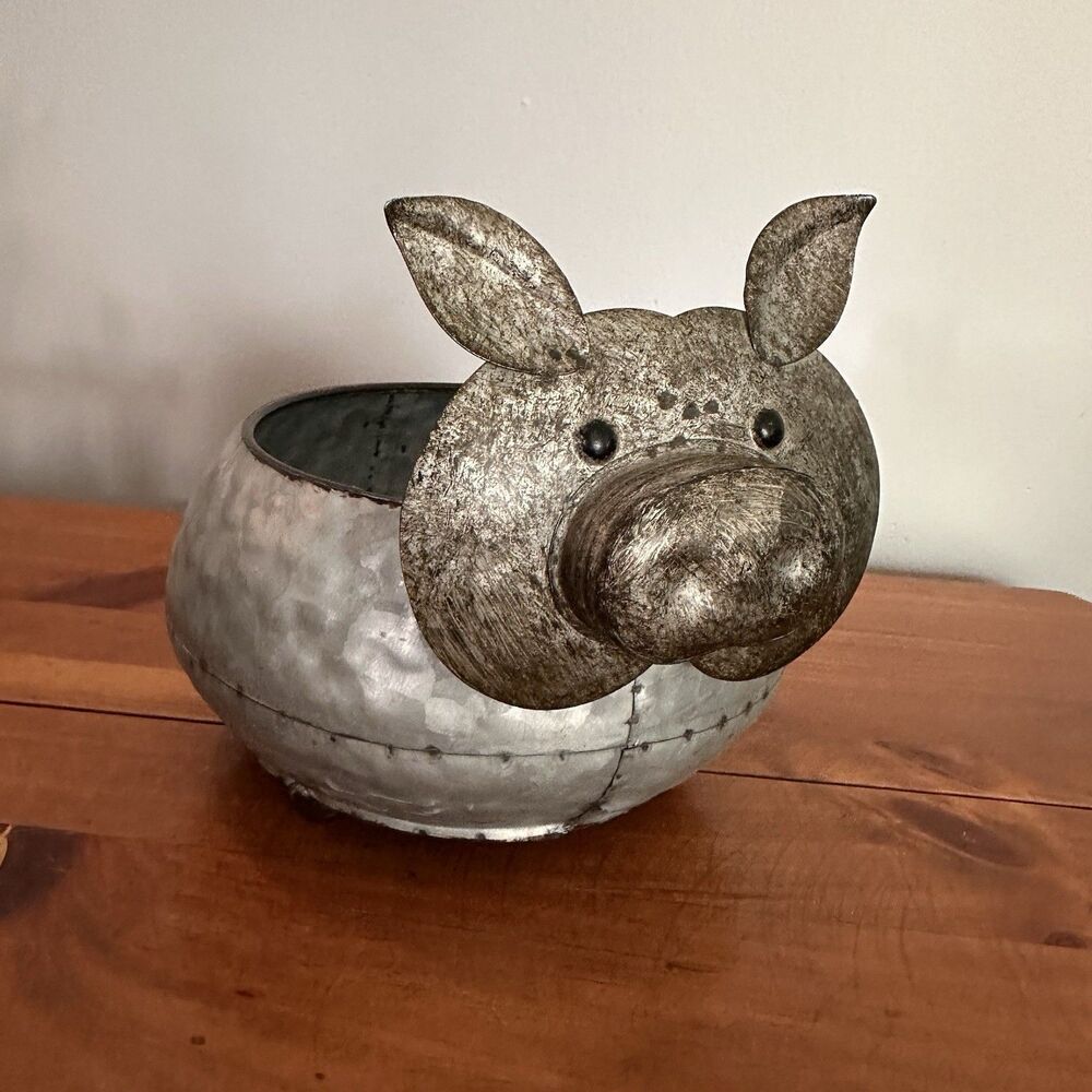 Galvanized Metal Pig Shaped Planter Pot Farmhouse Decor